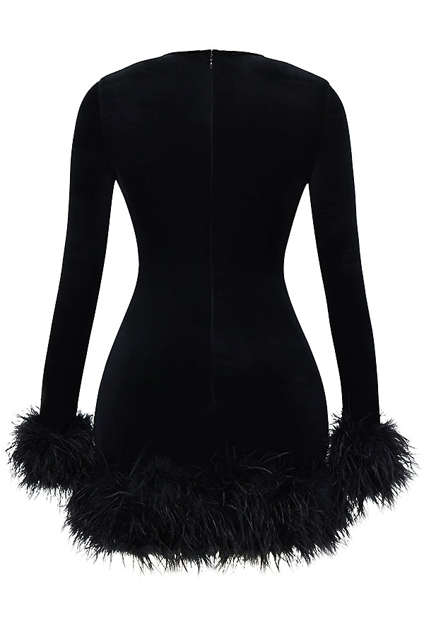 Keila Black Velvet Mini Fur Dress aclosy