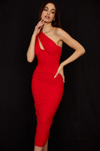 Lemily Cutout One-Shoulder Midi Bandage Dress-Red Trendsi