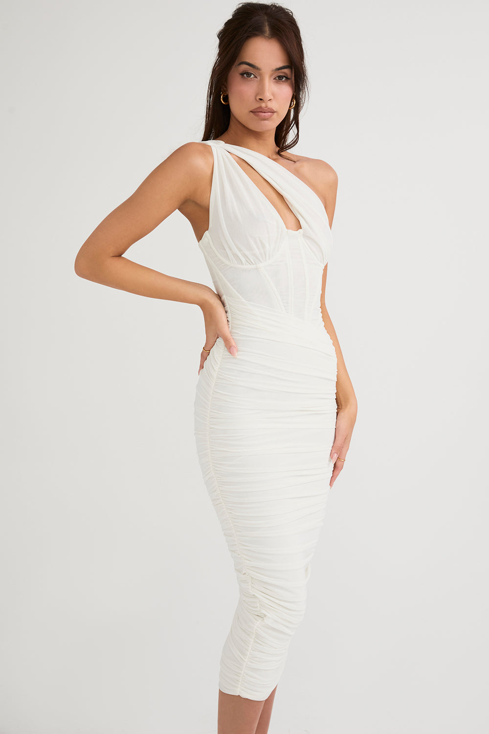 Cutout One-Shoulder Midi Bandage Dress Trendsi