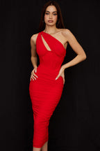 Lemily Cutout One-Shoulder Midi Bandage Dress-Red Trendsi